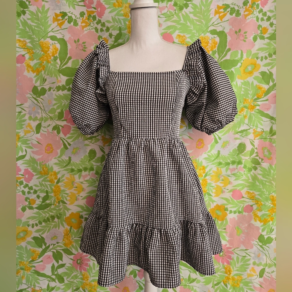 Forever 21 Puff Sleeve Gingham Ruffle Dress